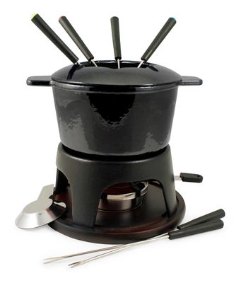 Ensemble de fondue de fonte émaillée 12 mcx - Noir métallisé