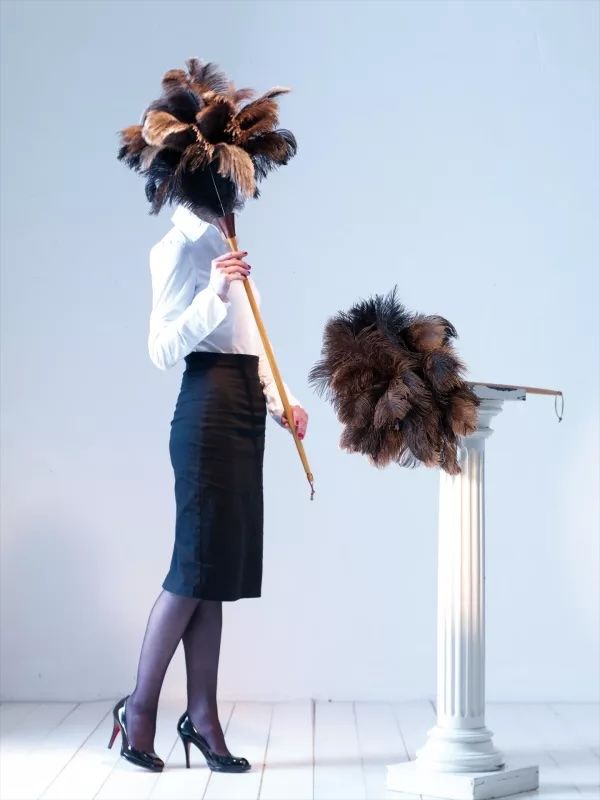 Plumeau en plumes d&#39;autruche avec gaine de cuir, manche luxueux, large sommet de 110cm