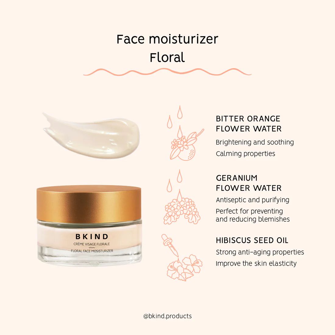 Crème FLORAL ingrédients naturels Toutes les peaux + sèches, sensibles ou matures (Qc)