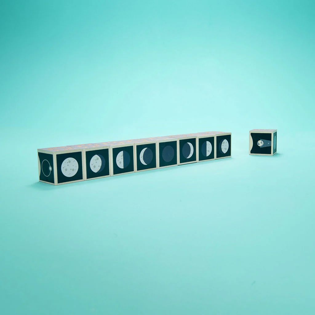 LES PHASES DE LA LUNE - cubes  ornés fait à la main du tilleul durable