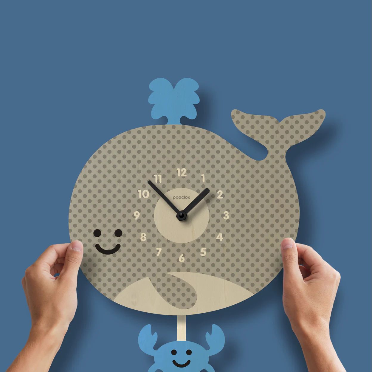 Horloge 3D à pendule quartz fait main bouleau - BALEINE
