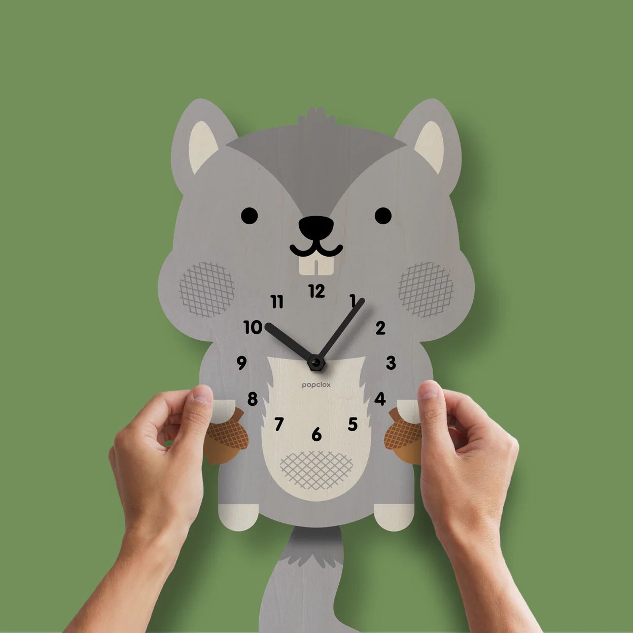 Horloge 3D à pendule quartz fait main bouleau - ÉCUREUIL