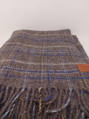 Couverture 100% laine brossée 50% recyclée CARRÉS BLEU BRUN