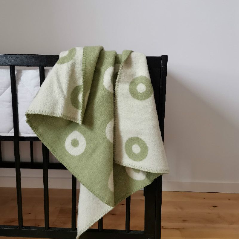Couverture enfant en laine premium ANNEAUX VERTS 90 x 65 cm