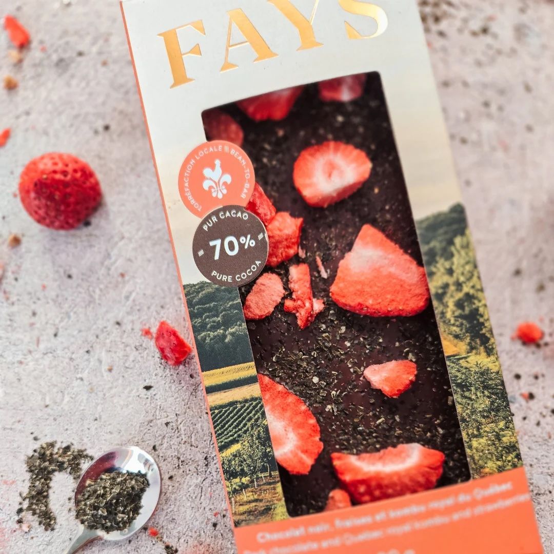 Tablette Chocolat noir, fraises &amp; kombu royal du Québec (Qc)