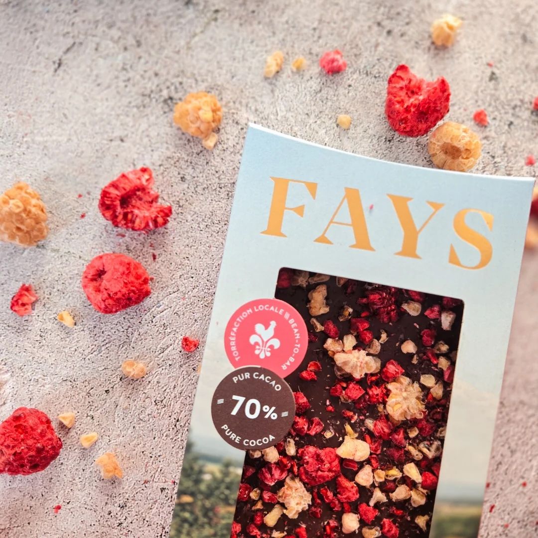 Tablette de chocolat noir 70% &amp; Duo de framboise (bean to bar) *VÉGANE (Qc)