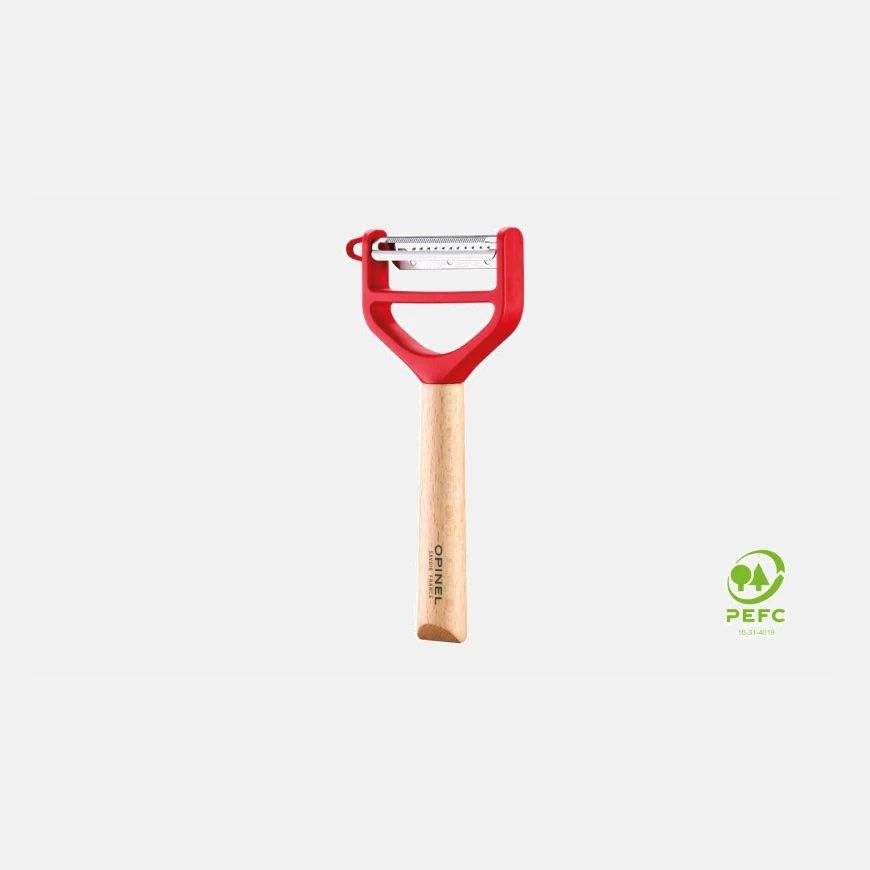 Eplucheur T DUO bois et rouge pour droitiers + gauchers