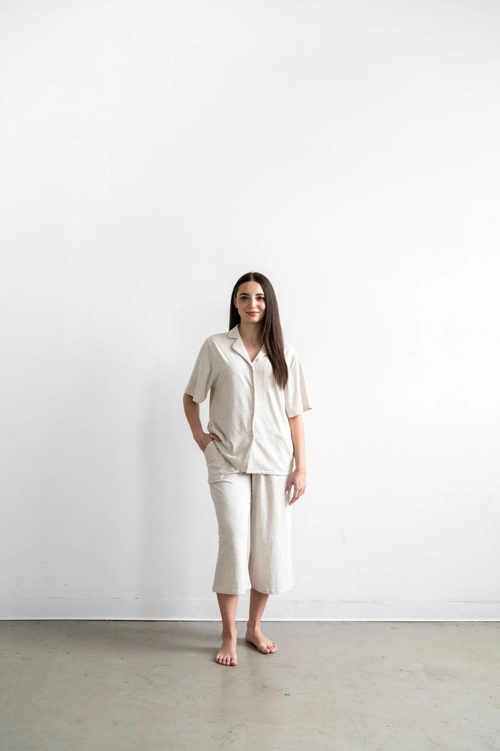 ENSEMBLE «Convalescence» avec poches intérieures en coton de qualité supérieure - Avoine - 2 mcx