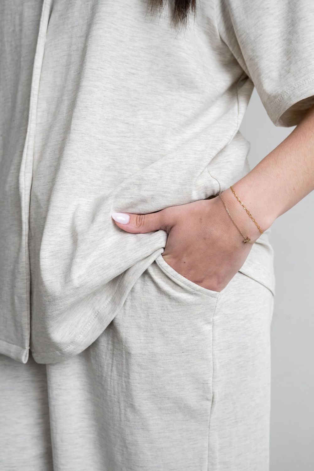 ENSEMBLE «Convalescence» avec poches intérieures en coton de qualité supérieure - Avoine - 2 mcx