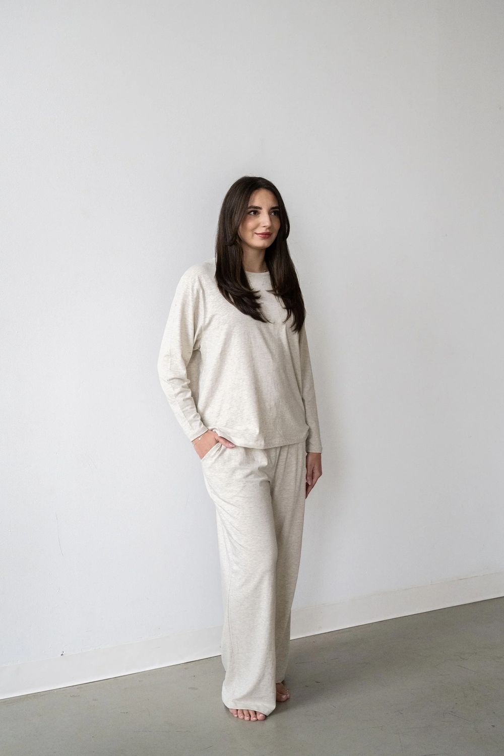 ENSEMBLE confo-chic en coton de qualité supérieure - Manches longues - Avoine - 2 mcx XS à 2XL