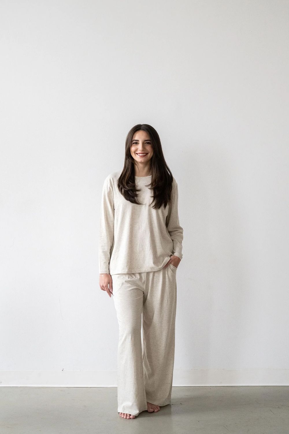 ENSEMBLE confo-chic en coton de qualité supérieure - Manches longues - Avoine - 2 mcx XS à 2XL