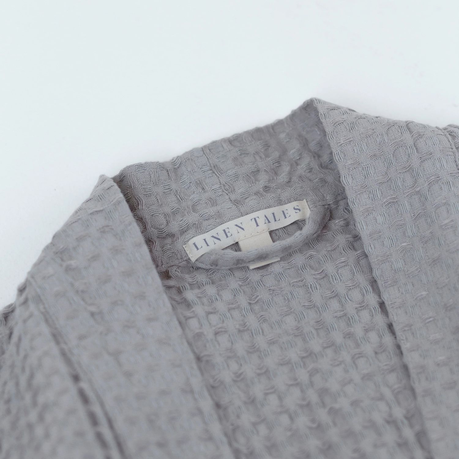 Robe de chambre gaufrée GRIS CLAIR  lin coton PETIT-MÉDIUM