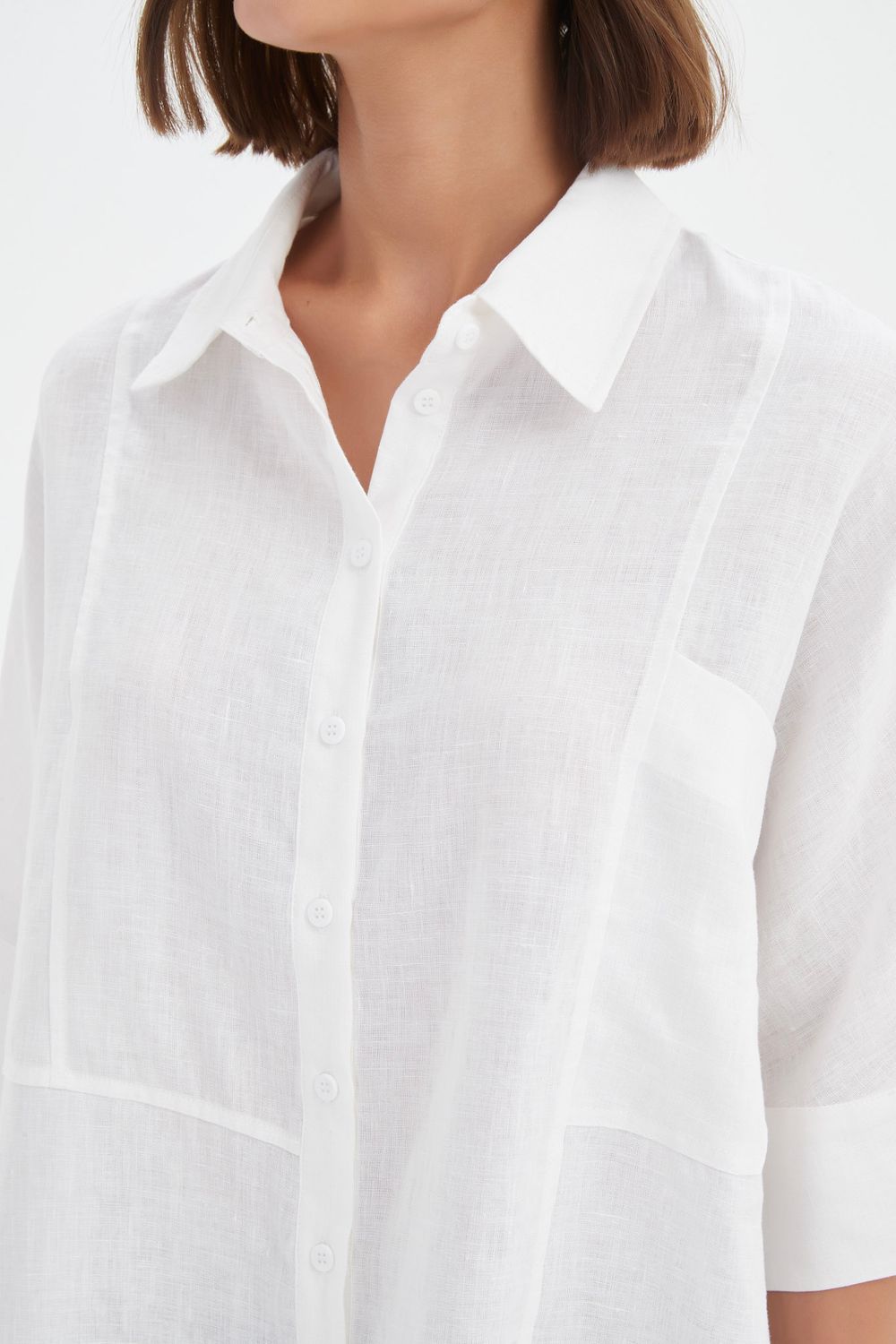 Blouse à coupe large en 100 % lin français - blanc