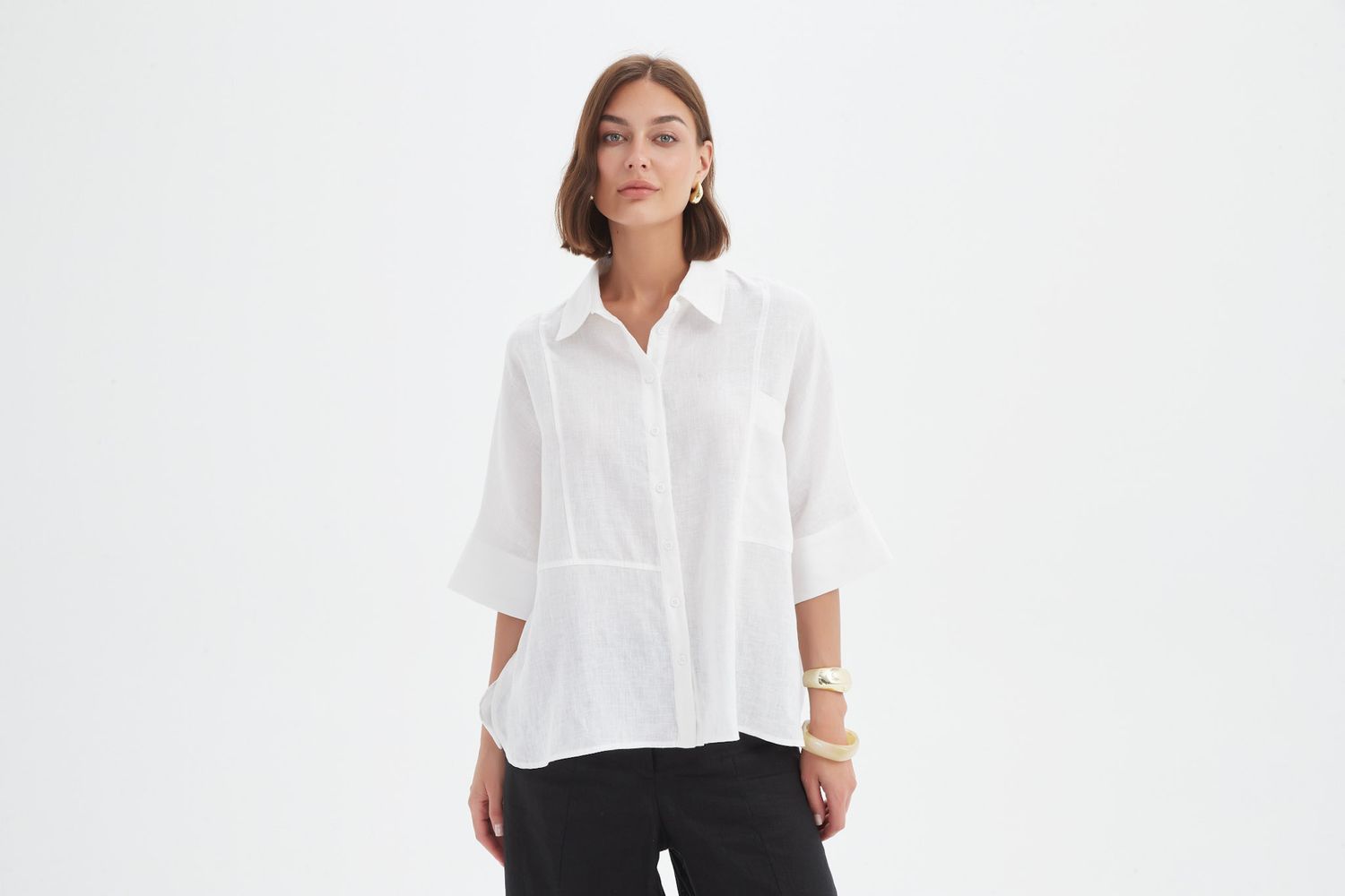 Blouse à coupe large en 100 % lin français - blanc