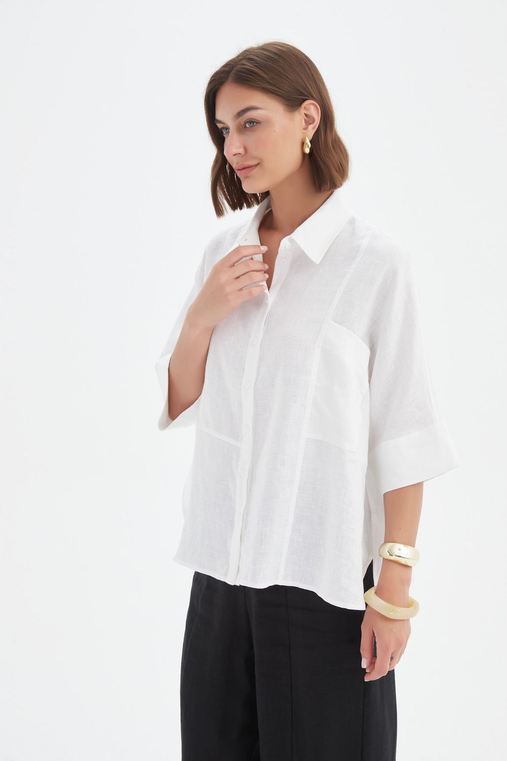 Blouse à coupe large en 100 % lin français - blanc