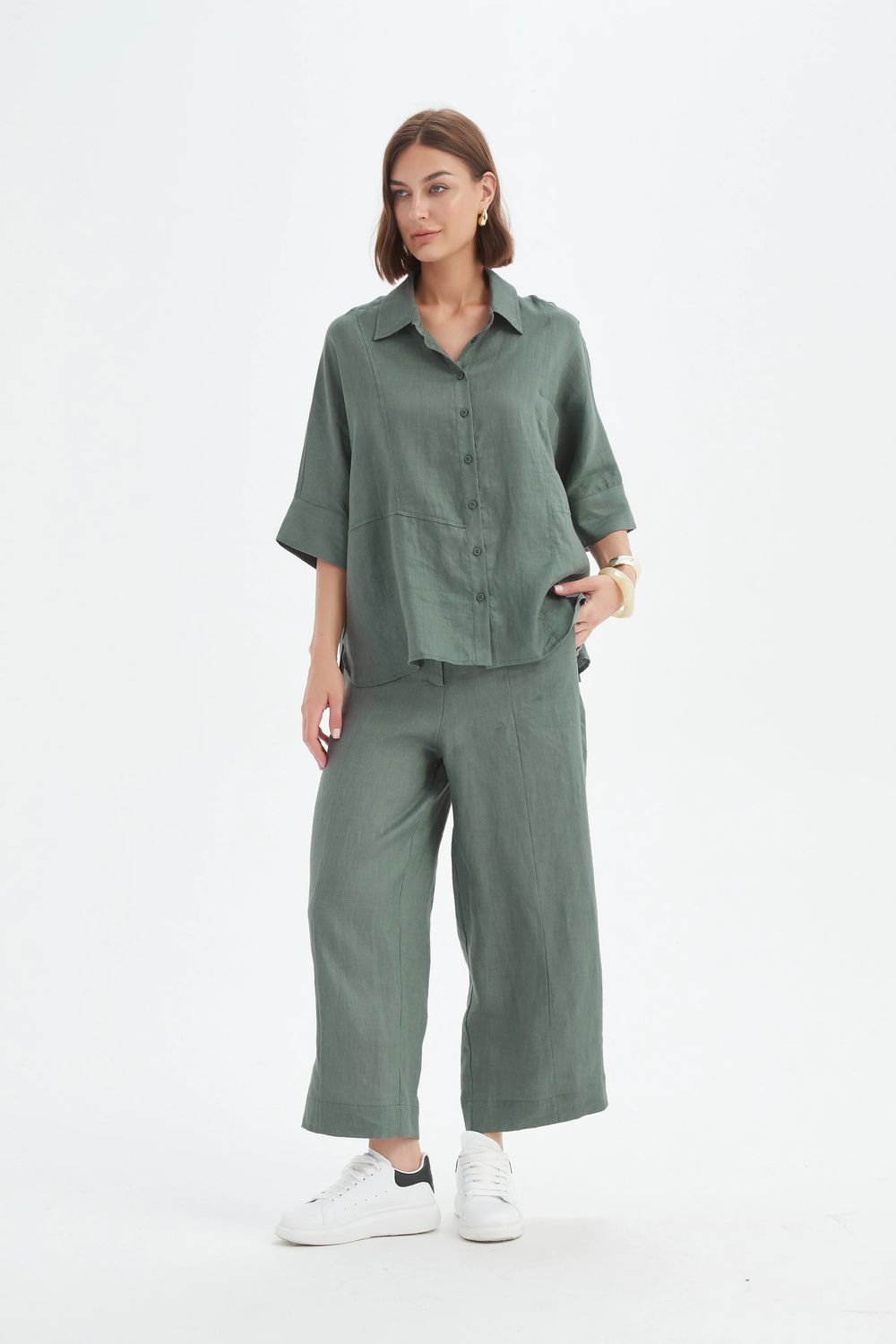 Blouse à coupe large en 100 % lin français - petrol