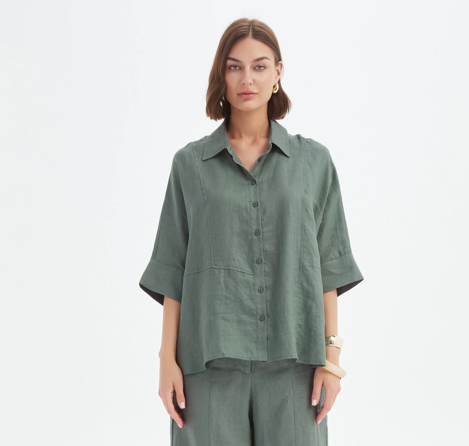 Blouse à coupe large en 100 % lin français - petrol