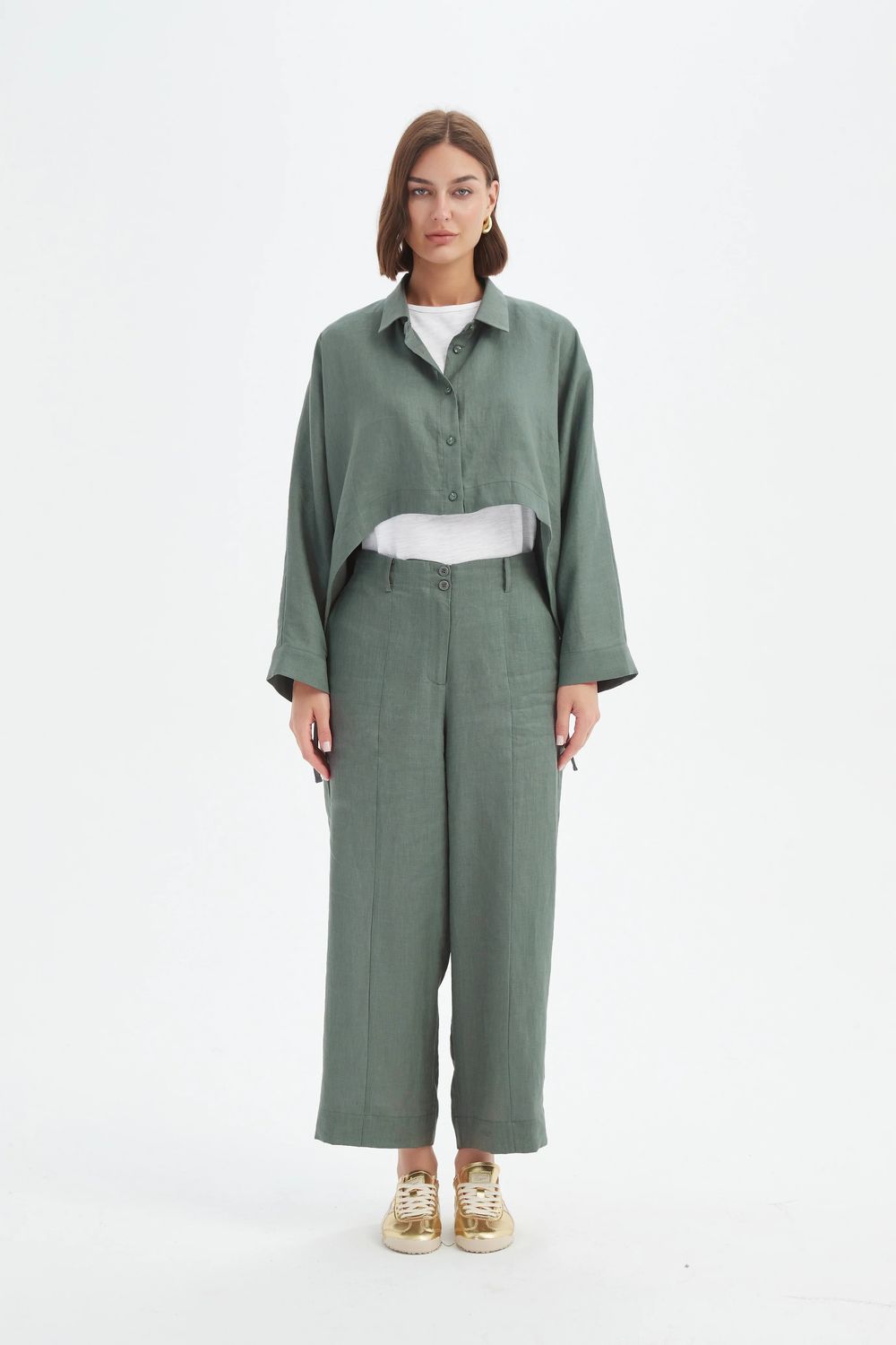 Surchemise ample courte avec cordons «petrol»