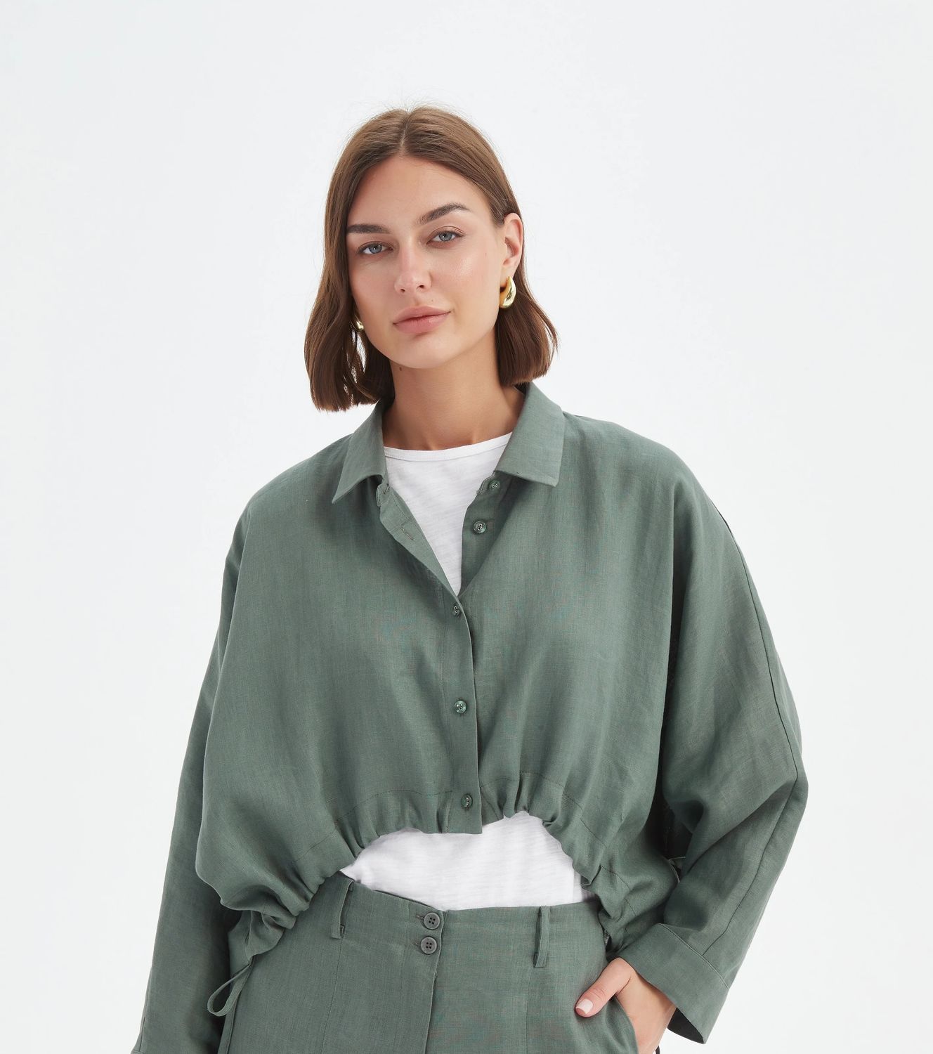 Surchemise ample courte avec cordons «petrol»