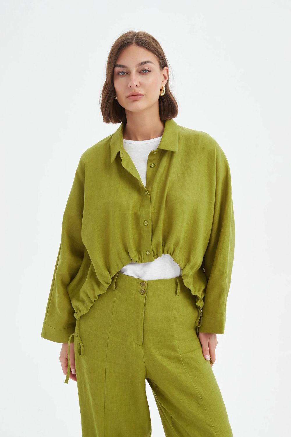 Surchemise ample courte avec cordons - chartreuse français