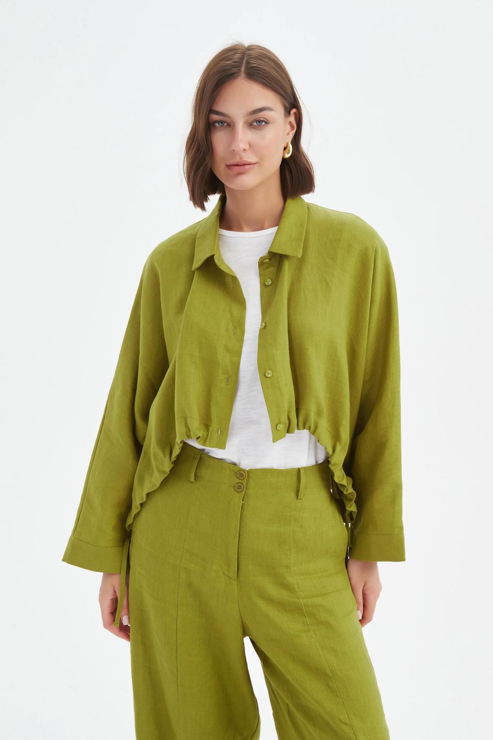 Surchemise ample courte avec cordons - chartreuse français