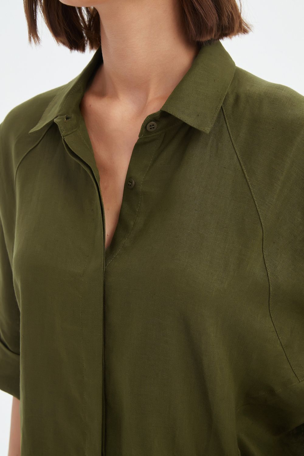 Robe chemise 100% lin français - mousse foncée