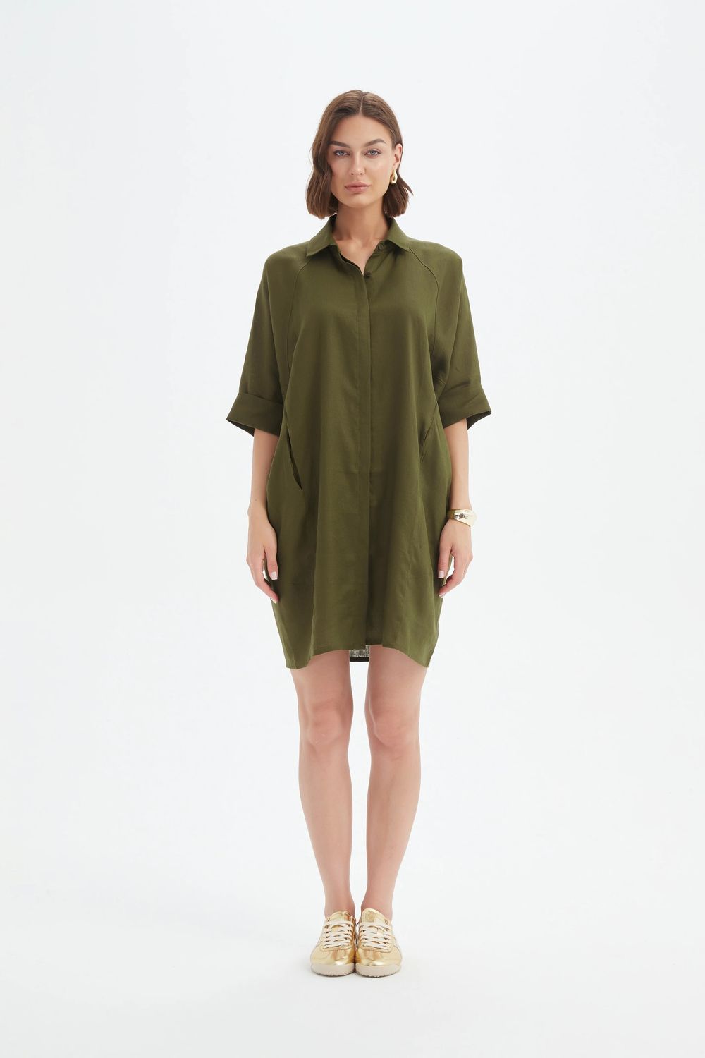 Robe chemise 100% lin français - mousse foncée