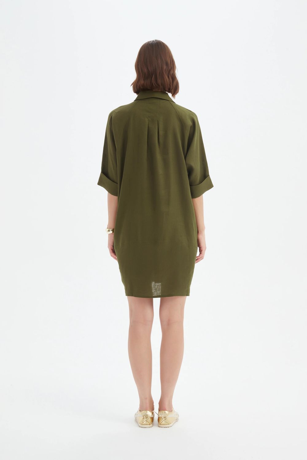 Robe chemise 100% lin français - mousse foncée