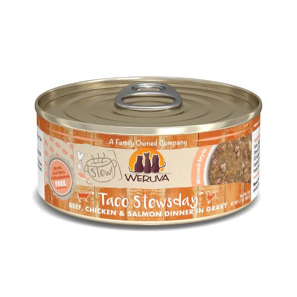 Weruva Taco Stewsday Beef, Chicken and Salmon in Gravy Canned Cat Food 5.5 oz
