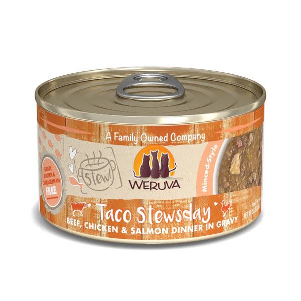 Weruva Taco Stewsday Beef, Chicken and Salmon in Gravy Canned Cat Food 2.8 oz