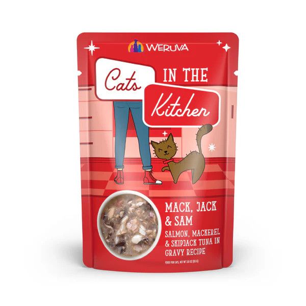 Weruva Mack, Jack and Sam , Mackerel, Tuna, and Salmon in Gravy Wet Cat Food 3 oz