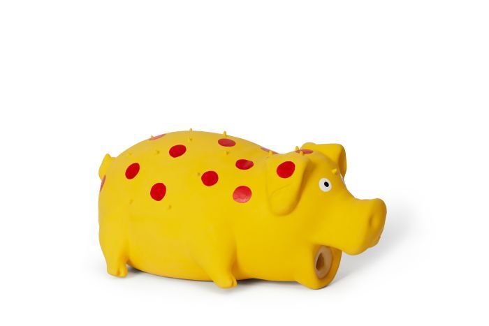 Bud&#39;Z Latex Spotted Pig Squeaker Yellow Dog 8in 1pc