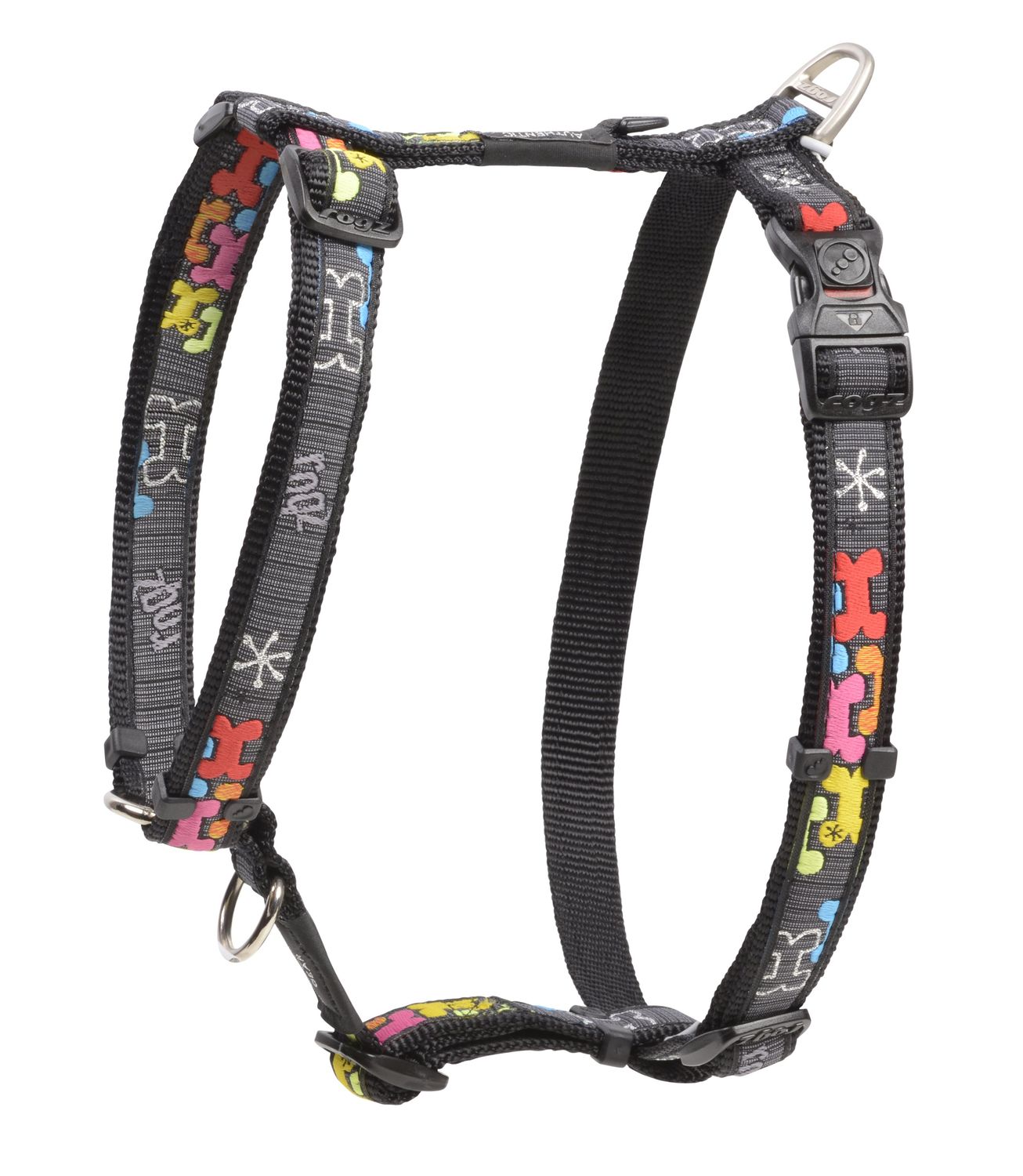Rogz Fancy Dress Harness Black Multi Bone Xlarge