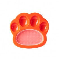 PetDreamHouse Paw 2-in-1 Mini Slow Feeder Dish and Lick Mat for Cats and Small Dogs Orange
