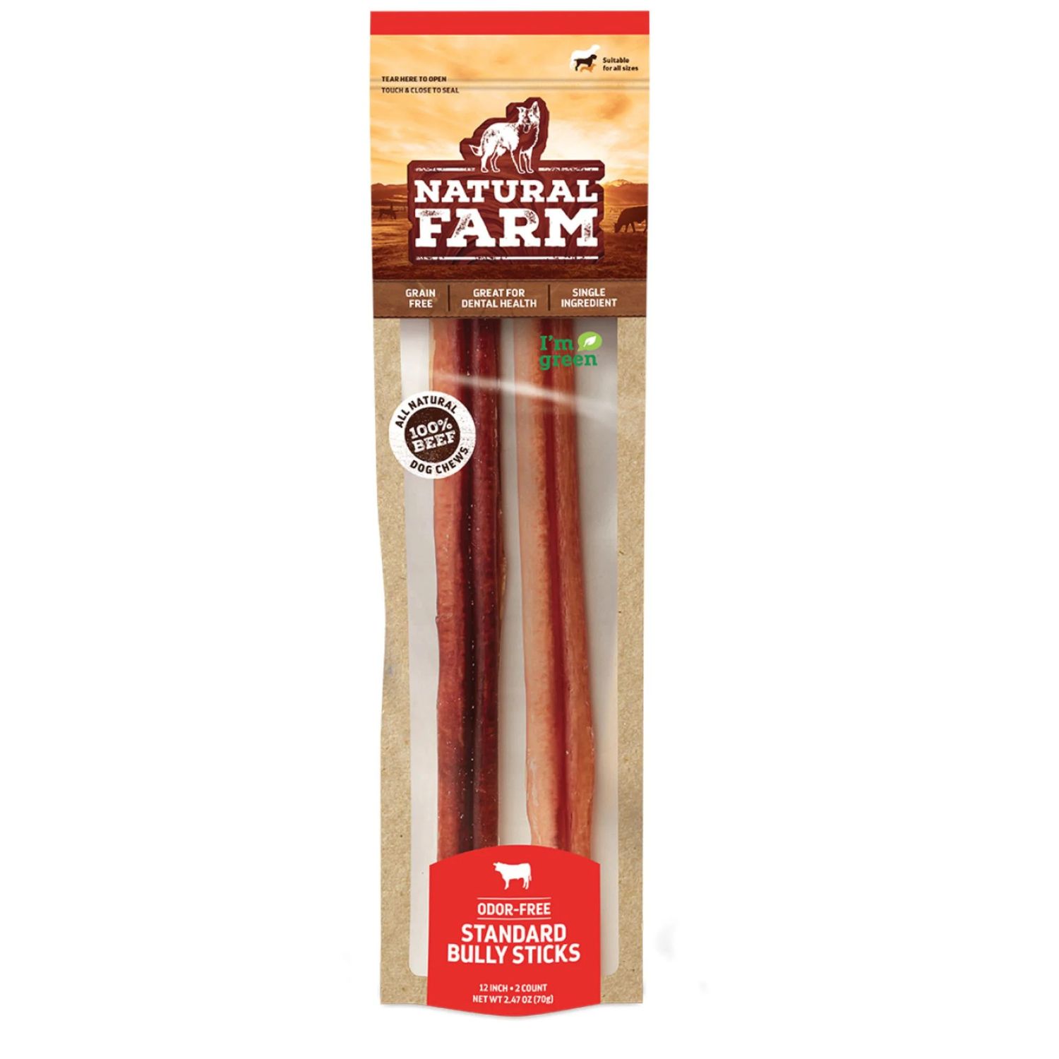 Natural Farm Bully Stick Odor Free 12Inches 2Pk