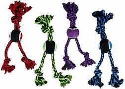 Multipet 3-Knot &#39;X&#39; Rope W/Tennis Ball 9&quot;