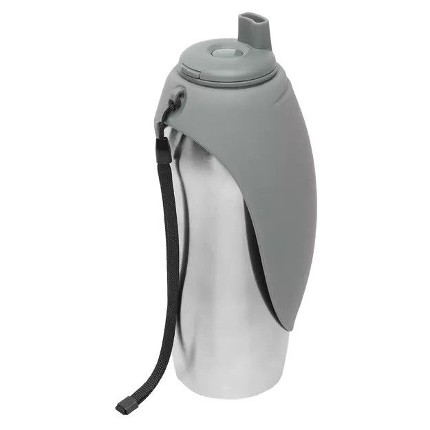 Messy Mutts Travel Water Bottle And Bowl Grey