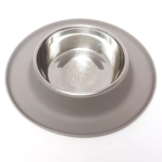 Messy Mutts Silicone Feeder With Stainless Bowls 1.5 Cups, Med, Grey