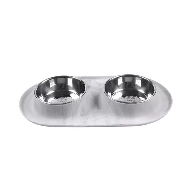 Messy Mutts Dbl Silicone Feeder With Stainless Bowls 1.5 Cups, Med, Marble