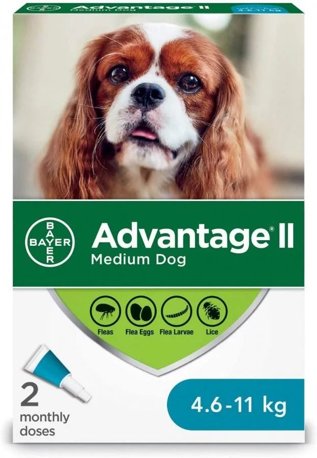 Advantage II - Medium Dog Once-A-Month Topical Flea Treatment - 4.6 to 11 kg, Size: 2 Dose
