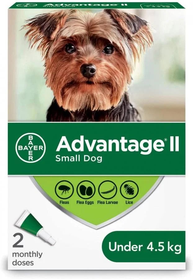 Advantage II - Small Dog Once-A-Month Topical Flea Treatment - Under 4.5 kg, Size: 2 Dose