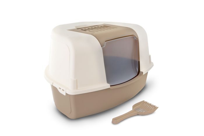 Bergamo Litter Pan Ariel With Top Corner Mocaccino Cat