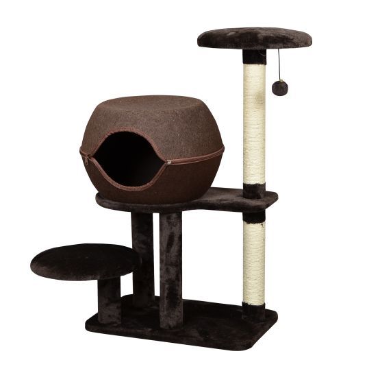 Bud&#39;Z - 3 Level Cat Tree with Hiding Place - 58 cm x 38 cm x 96cm, Color: Brown