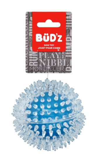 Bud&#39;Z - Rubber Transparent Spiked Ball Dog Toy, Color: Blue