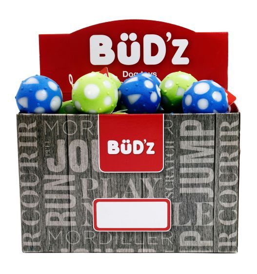 Bud&#39;Z Rubber Toy Small Full Ball, Lime Green &amp; Blue