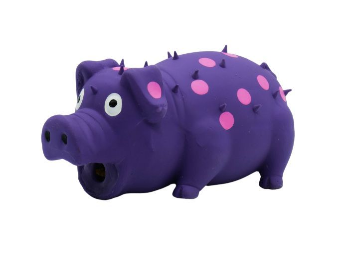 Bud-Z Latex Dog Toy With Squeaker Purple Pig With Pink Dots Dog 6in