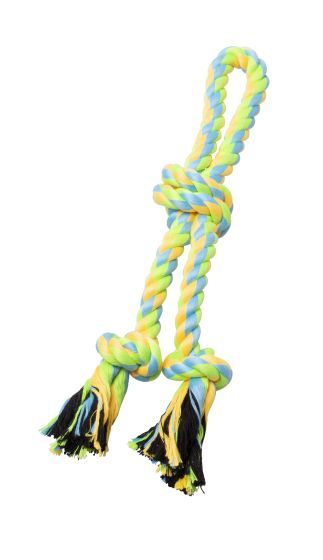 Bud-Z Rope Double With 3 Knots Green And Yellow Dog 11.5Inch