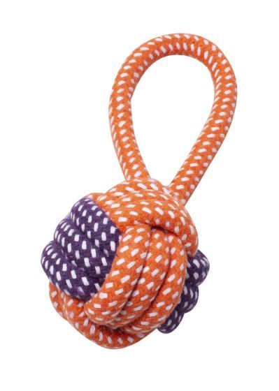 Bud-Z Rope Monkey Fist With Loop Orange And Purple Dog 7.5Inch