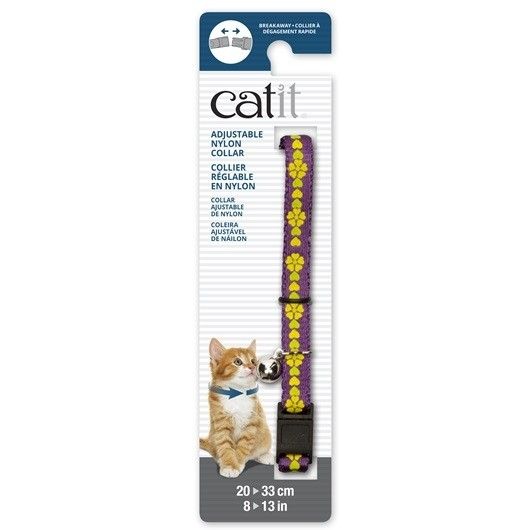 Catit Adjustable Breakaway Nylon Collar Purple with Flowers 20-33cm