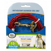 Four Paws Tie Ou T Cable Med Weight Red 15&#39;